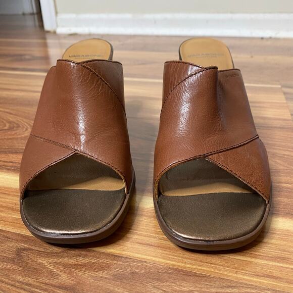 VAGABOND Brown Leather Cross Strap Block Heel Slide Sandals Size 9 - Picture 2 of 10